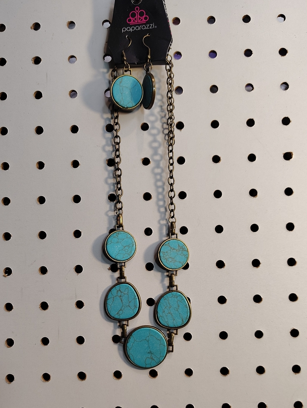 Paparazzi Turquoise Stone Statement Necklace and Earrings Set